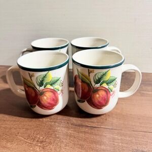 4 VTG Apple Coffee Mugs Country Farmhouse Stoneware China Pearl Casuals